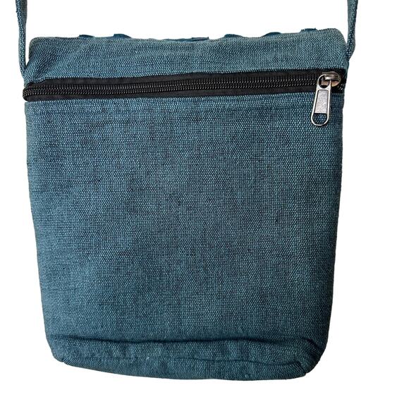 Rising Tide Blue Art to Wear Embroidered Floral Cotton Boho Crossbody Bag - Picture 5 of 8